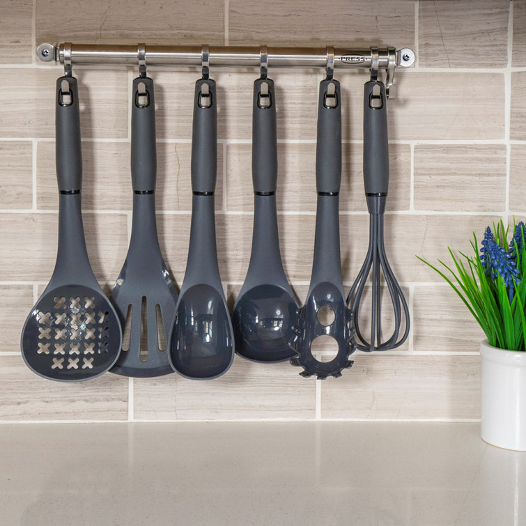 Prep & Savour Stainlesssteel Kitchen Rail, Utensils Holder With 7